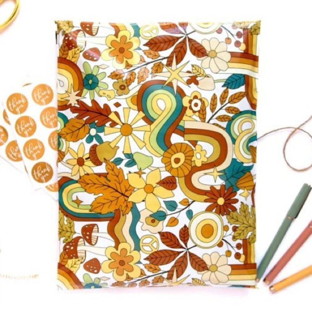 20- 10x13 Leafy Vibes Retro Print Poly Mailers - Picture 2 of 5